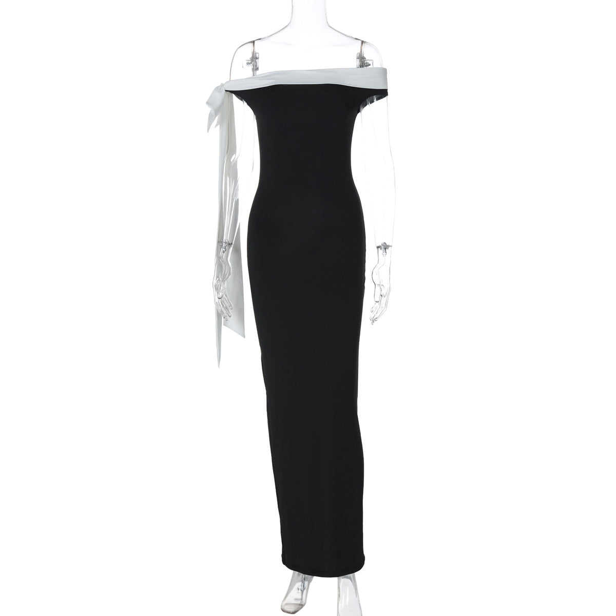 Damen Elegantes Maxikleid mit Off-Shoulder Design und schmalem Schnitt R&B