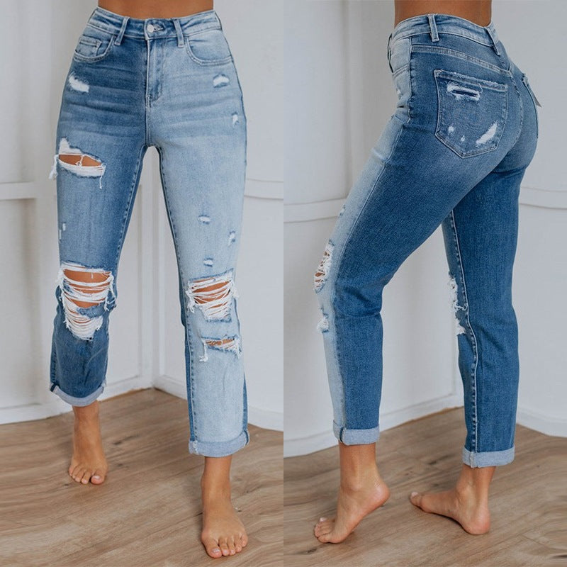 Damen High-Waist Destroyed Jeans R&B
