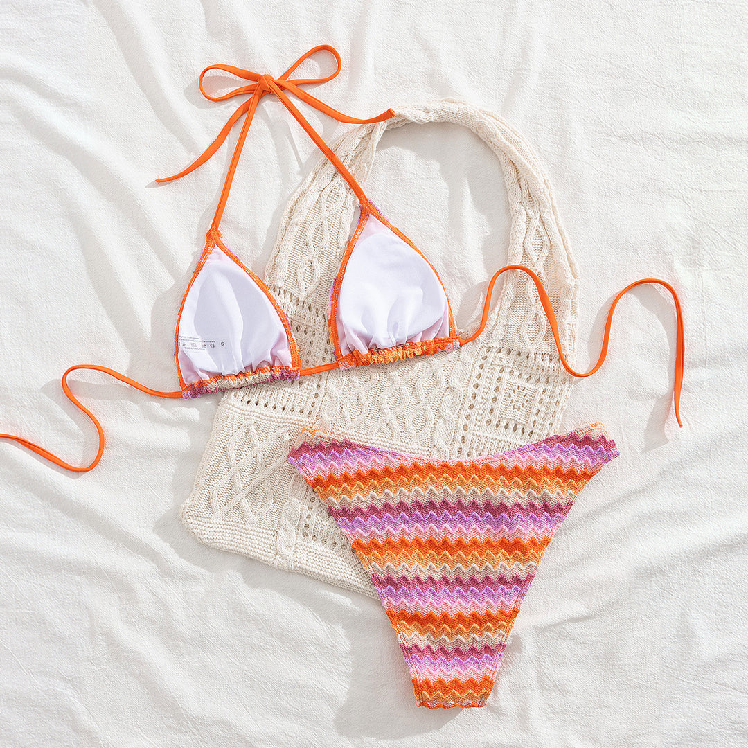 Damen Triangel-Bikini mit romantischem Wellenmuster R&B