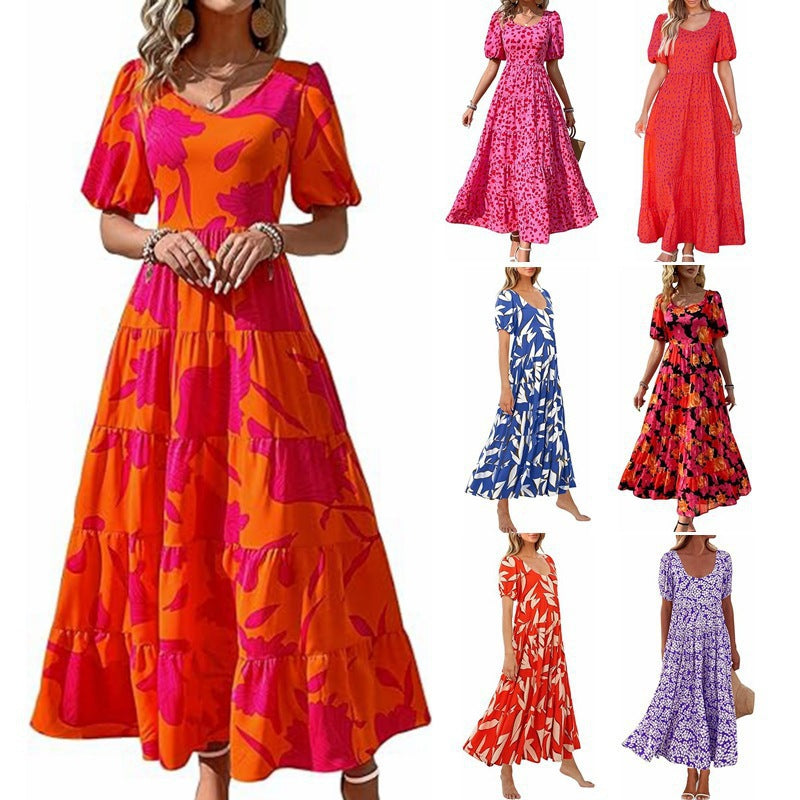 Damen Midi-Kleid mit floralem Druck und voluminösen Ärmeln R&B