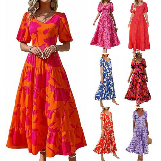 Damen Midi-Kleid mit floralem Druck und voluminösen Ärmeln R&B
