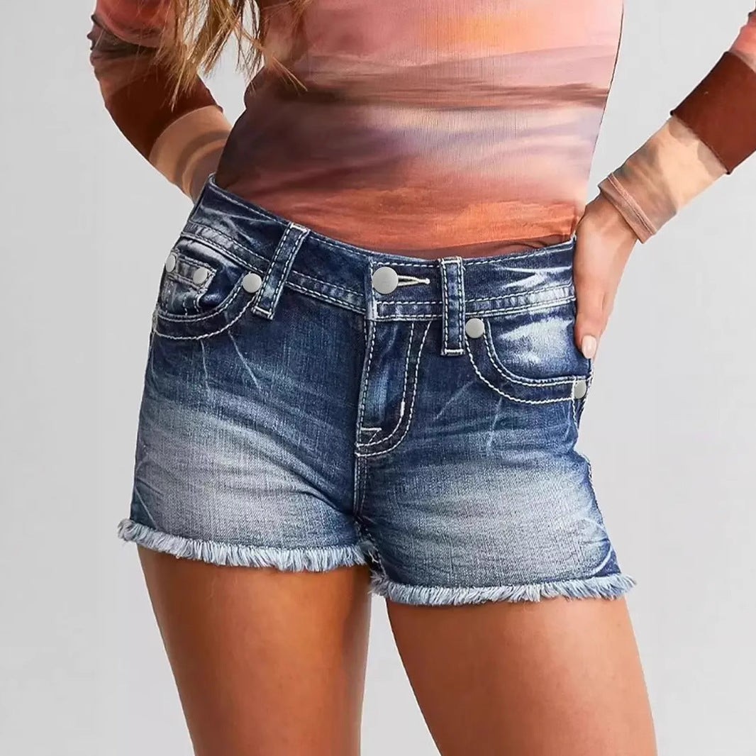 Damen Jeansshorts mit einzigartigem Stickmuster und lässigem Schnitt R&B