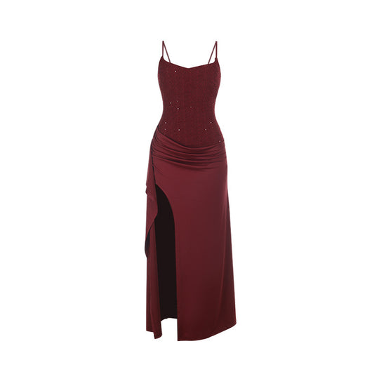 Damen Abendkleid mit raffinierten Rüschendetails und hohem Schlitz R&B