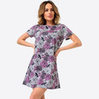 Damen lässiges Blumen-Minikleid aus atmungsaktiver Baumwolle mit Rundhalsausschnitt R&B