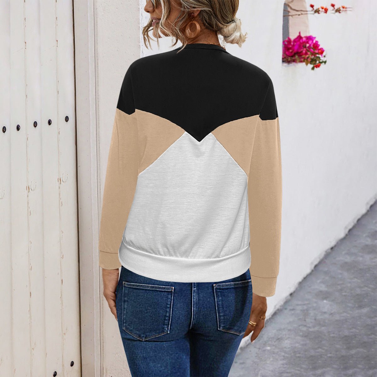 Damen lässiges Sweatshirt mit modischem Farbblock-Design R&B