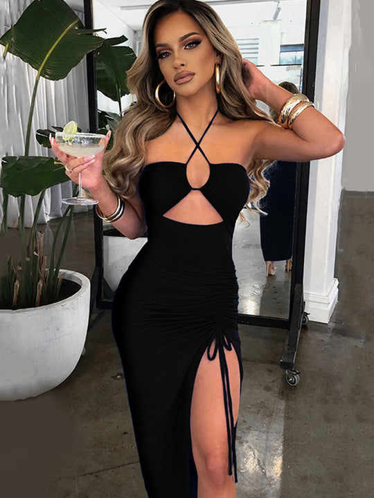 Damen Cut-Out Maxikleid mit raffiniertem Wickeldetail und verführerischem Schlitz R&B