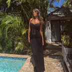 Damen Elegantes bodenlanges Kleid mit raffiniertem Spitzenoberteil und taillierten Details R&B