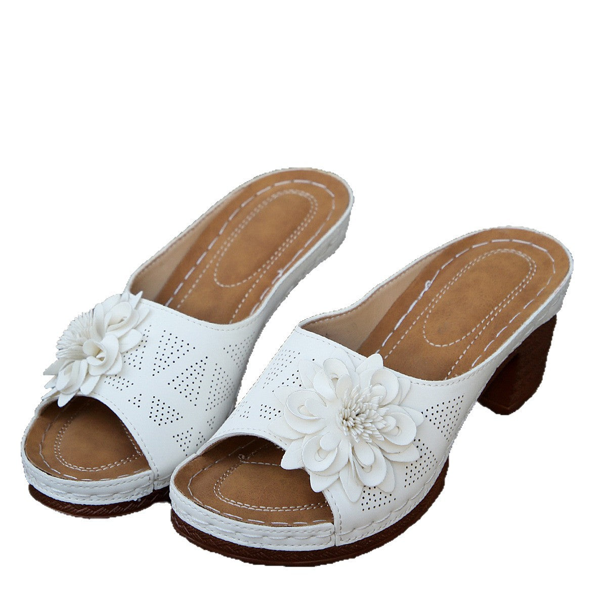 Damen elegante Pantoletten mit floralem Design und komfortablem Blockabsatz R&B