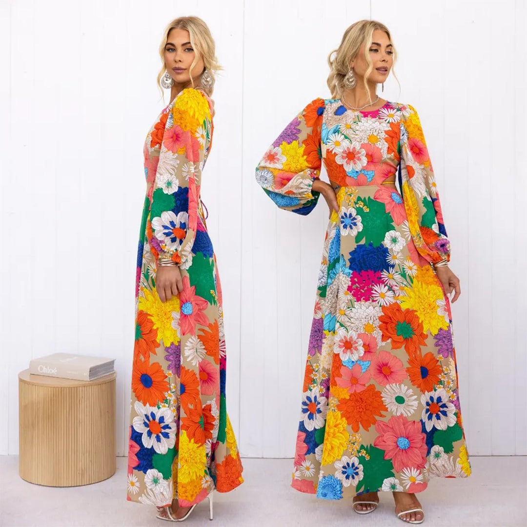 Damen Blumenmaxikleid mit voluminösen Ärmeln und floralem Allover-Print R&B