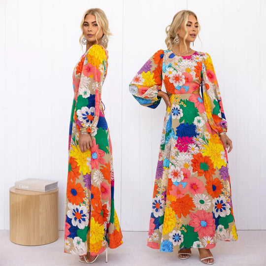 Damen Blumenmaxikleid mit voluminösen Ärmeln und floralem Allover-Print R&B