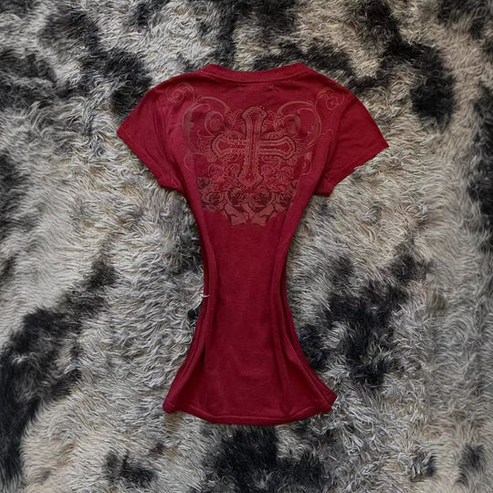 Damen T-Shirt mit aufwendig gestaltetem floralem Druck und Glitzerakzenten R&B