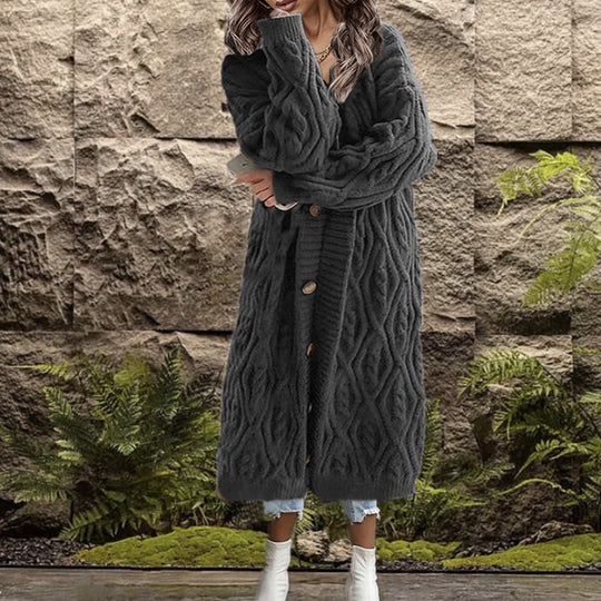 Damen Grobstrick-Kimono mit angesagtem Zopfmuster und praktischen Taschen R&B