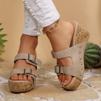 Damen Wedge-Pantoletten mit dekorativem Kork-Design R&B