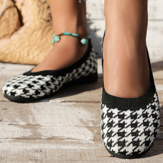 Damen Ballerinas mit klassischem Hahnentritt-Muster und bequemer Innensohle R&B
