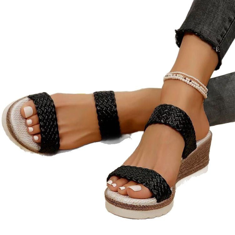 Damen Wedge-Sandaletten mit geflochtenem Riemen und komfortablem Fußbett R&B