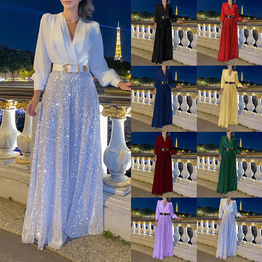 Damen Funkelndes Abendkleid mit elegantem Oberteil und glitzerndem Rock R&B