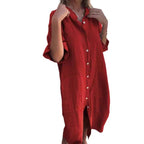 R&B | Lässiges Baumwoll-Leinen Shirtkleid mit Dreiviertelärmeln