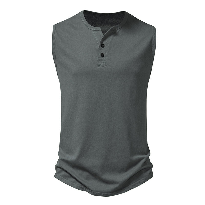 Herren ärmelloses Henley-Shirt mit modernem Knopfdesign