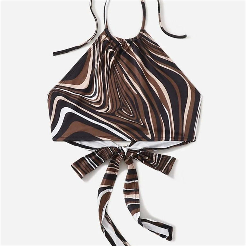 Damen trendiges Halter-Top mit elegantem Wickel-Design und grafischem Print R&B