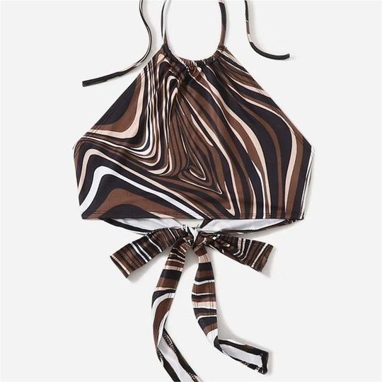 Damen trendiges Halter-Top mit elegantem Wickel-Design und grafischem Print R&B