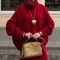 Damen Oversized Strickpullover mit hohem Kragen und lässigem Schnitt R&B