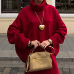 Damen Oversized Strickpullover mit hohem Kragen und lässigem Schnitt R&B