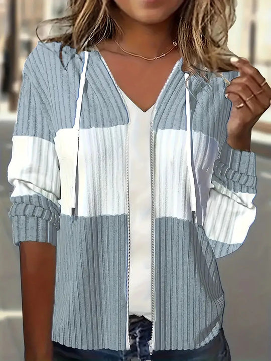 Damen lässige Strickjacke mit Reißverschluss und Zip-Hood R&B
