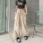Damen nan weite Cargo-Hose mit Tunnelzugbund, verstellbarem Saum und Mehrfachtaschen R&B