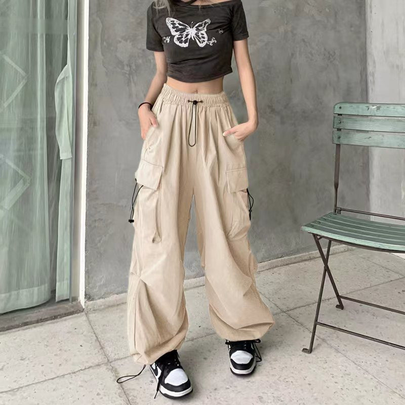 Damen nan weite Cargo-Hose mit Tunnelzugbund, verstellbarem Saum und Mehrfachtaschen R&B