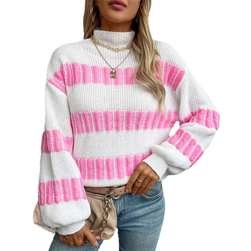 Damen hochwertiger Strickpullover mit edel strukturierten Streifen
