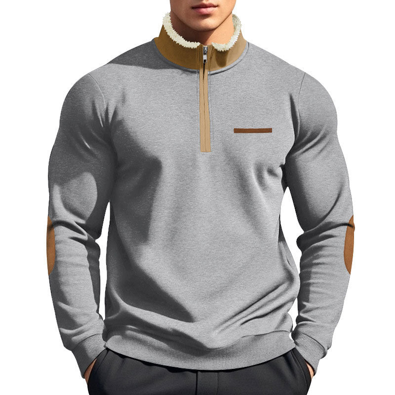 Herren nan Halbzip-Troyer mit Teddyfleece-Kragen und Leder-Ellbogenpatches R&B