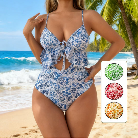 Damen Eleganter zweifarbiger Badeanzug mit Rüschendetail R&B