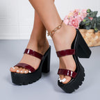 Damen Chunky Plateau-Sandalen mit glänzendem Obermaterial R&B