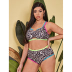Damen Triangel-Bikini mit modischem Leopardenmuster und raffinierten Cut-Outs R&B