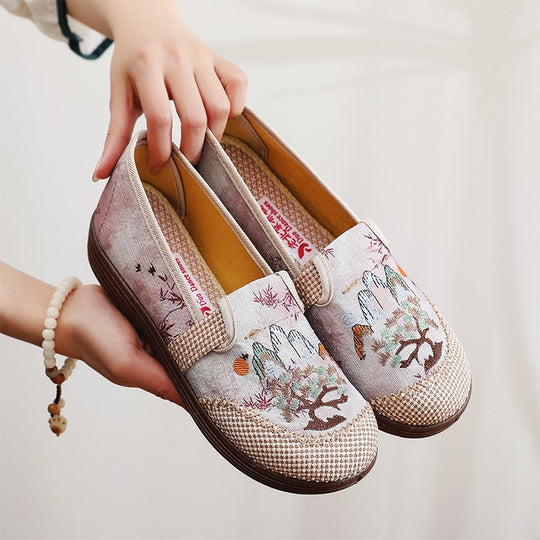 Damen bequeme Mokassins mit handgefertigtem Blumenmuster R&B