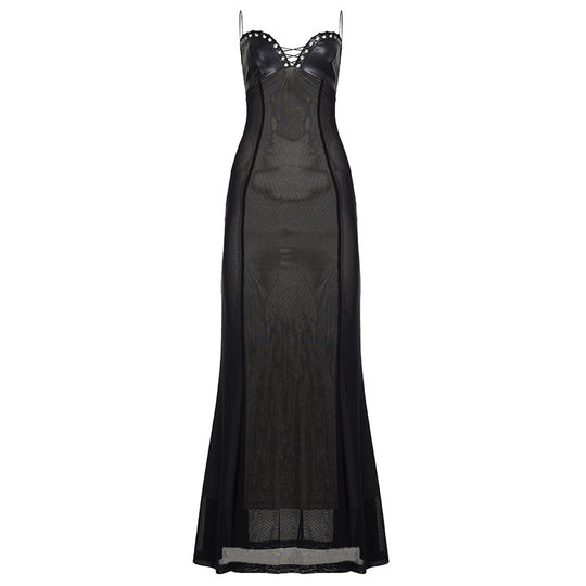Damen Maxi-Kleid mit verführerischen Spitzeneinsätzen und Rüschendetails R&B