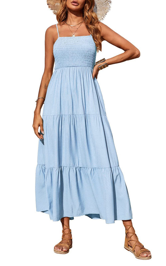 Damen Maxikleid mit verstellbaren Trägern und Rüschen R&B