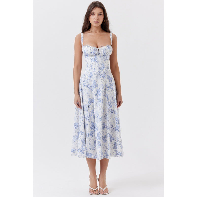 Damen Maxikleid mit floralem Design und elegantem Schlitz R&B