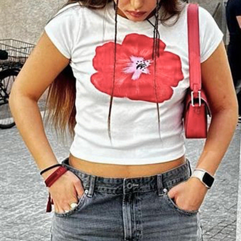 Damen Crop-T-Shirt mit floralem Print R&B