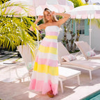 Damen Sommermaxikleid mit modischem Streifenmuster EB