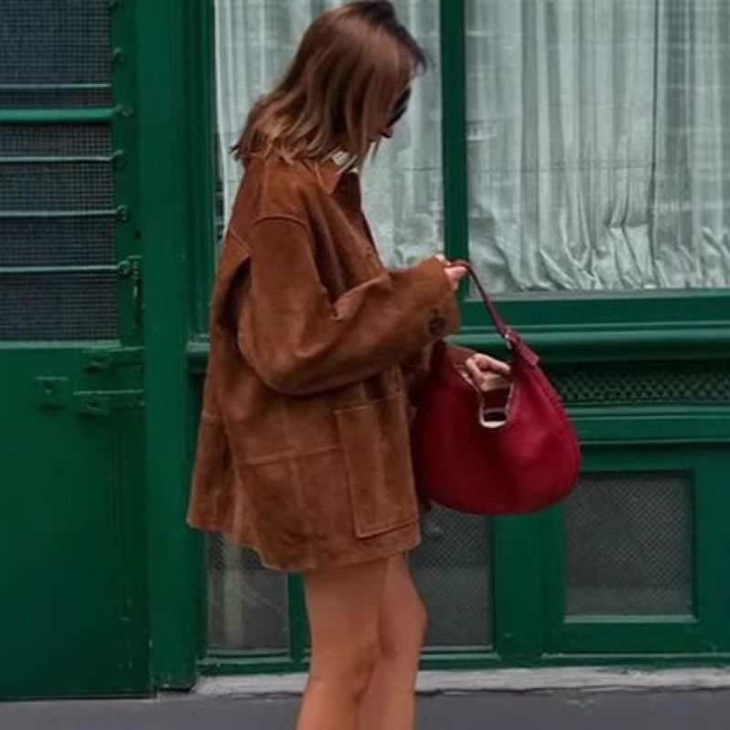 Damen Suede-Jacke mit modernem Schnitt und praktischen Taschen R&B