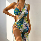Damen Bademode mit elegantem Pfauenmuster R&B