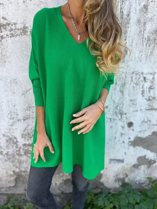 Damen Oversized V-Ausschnitt Pullover im luftigen Design R&B