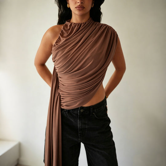 Damen Elegantes asymmetrisches Top mit Drapierungen R&B