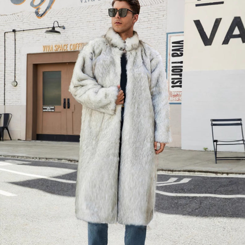 Herren Luxuriöser Kunstpelz-Mantel mit voluminösen Ärmeln R&B