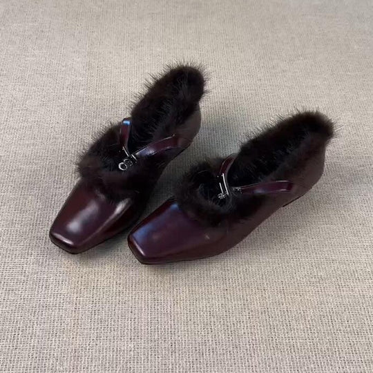 Damen elegante Pantoletten mit luxuriösem Fellbesatz R&B
