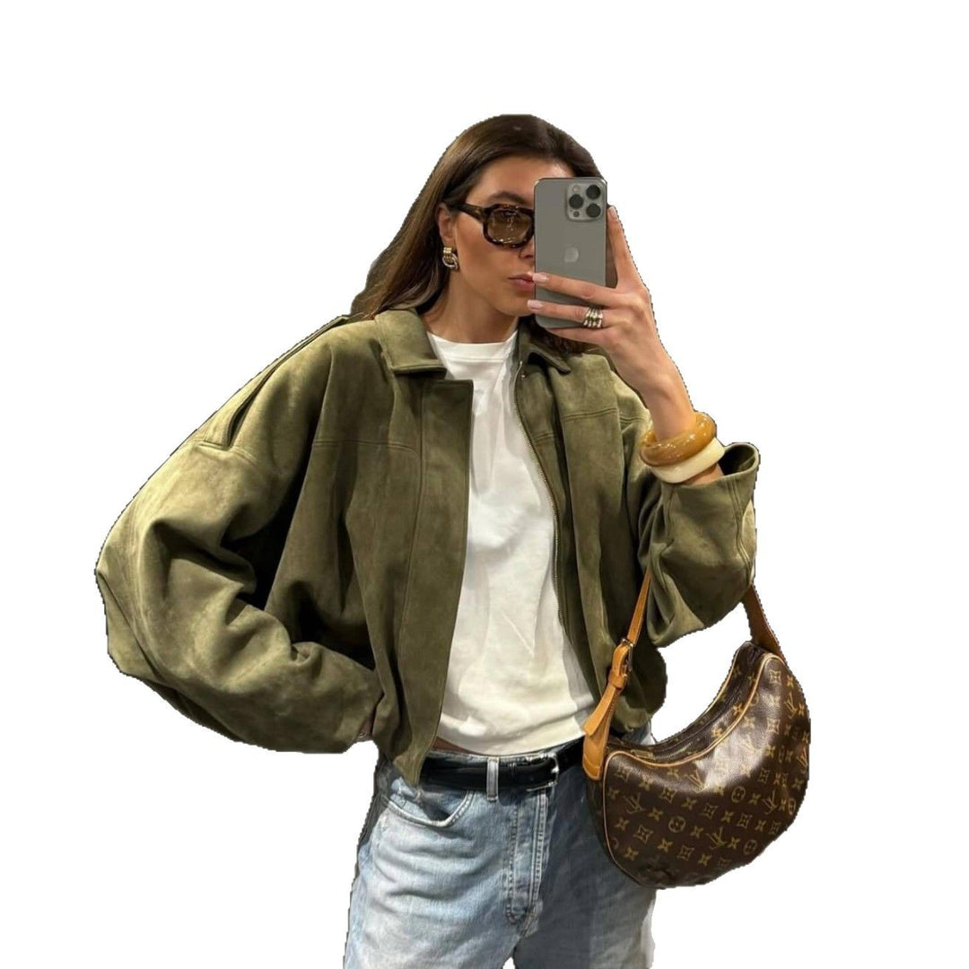 Damen Oversized Jacke aus Kunstleder mit Gummizug R&B