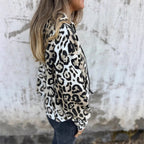 Damen Kapuzenpullover mit lässigem Leopardenmuster und praktischen Seitentaschen R&B