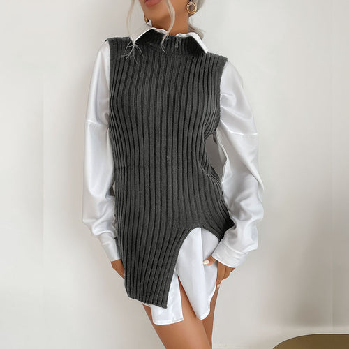 Damen Strickkleid mit Taillengürtel und seitlichen Schlitzen R&B