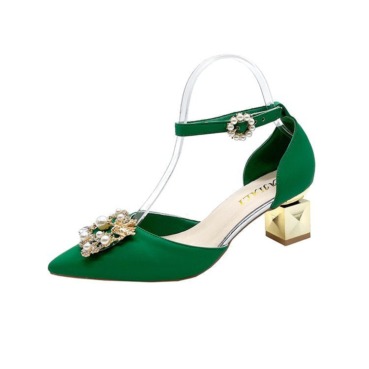 Damen Slingback-Pumps mit eleganter Perlenverzierung und Blockabsatz